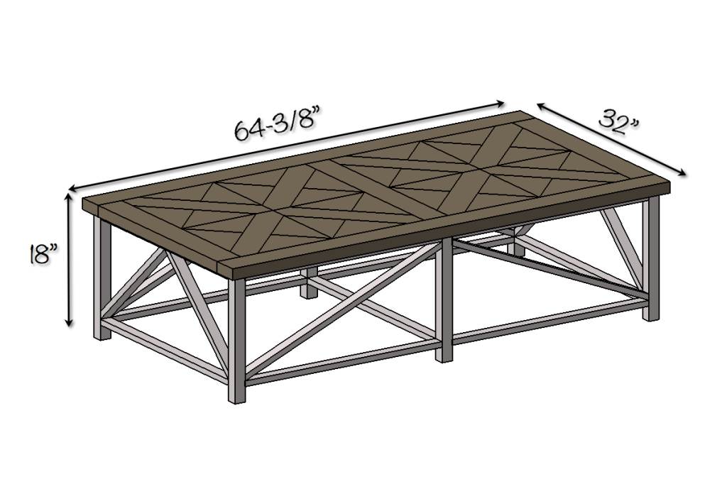 DIY Parquet X-Brace Coffee Table - Dimensions