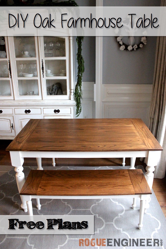 DIY Solid Oak Farmhouse Table Free &amp; Easy Plans