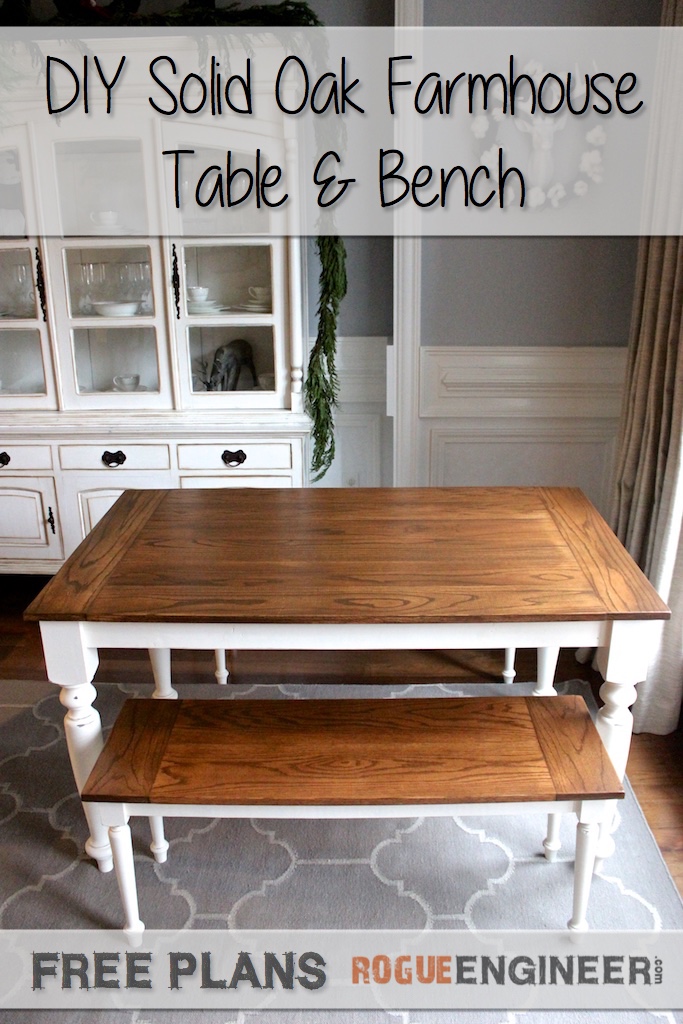 DIY Solid Oak Farmhouse Bench | Free &amp; Easy Plans