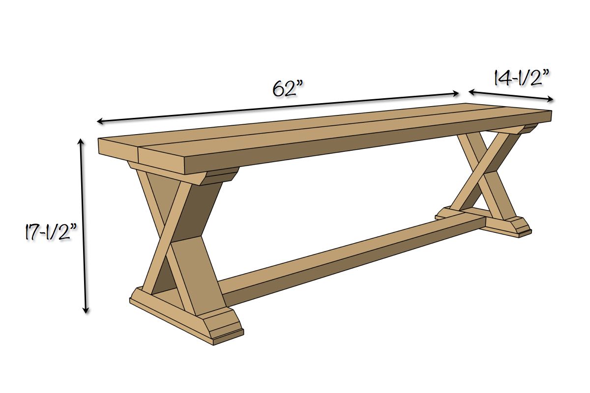 DIY X-Brace Bench Plans - Dimensions