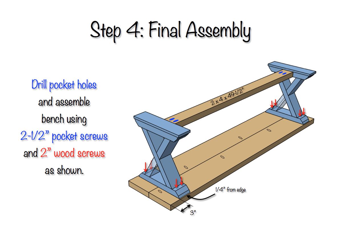 DIY X-Brace Bench Plans - Step 4