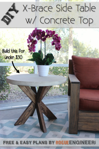 DIY X-Brace Side Table w/ Concrete Top - Free & Easy Plans