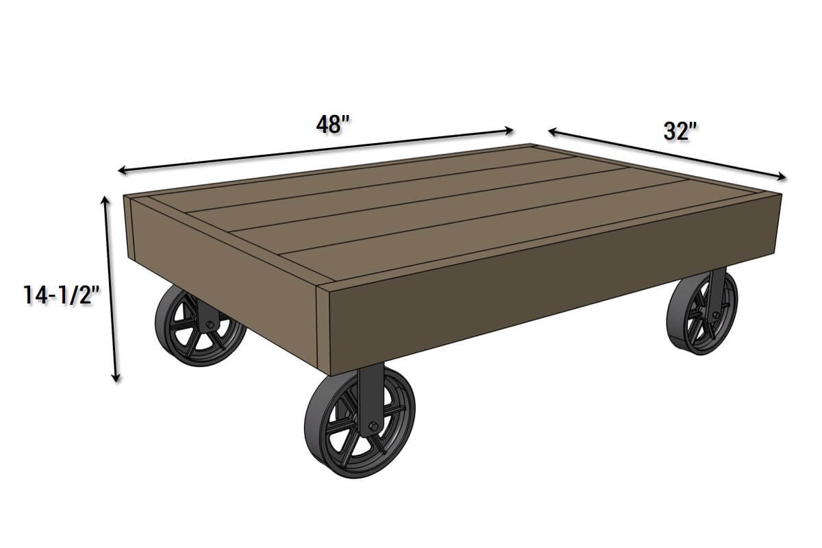 DIY Industrial Cart Coffee Table - Dimensions