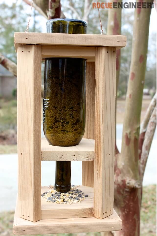Wine Bottle Bird Feeder { Free DIY