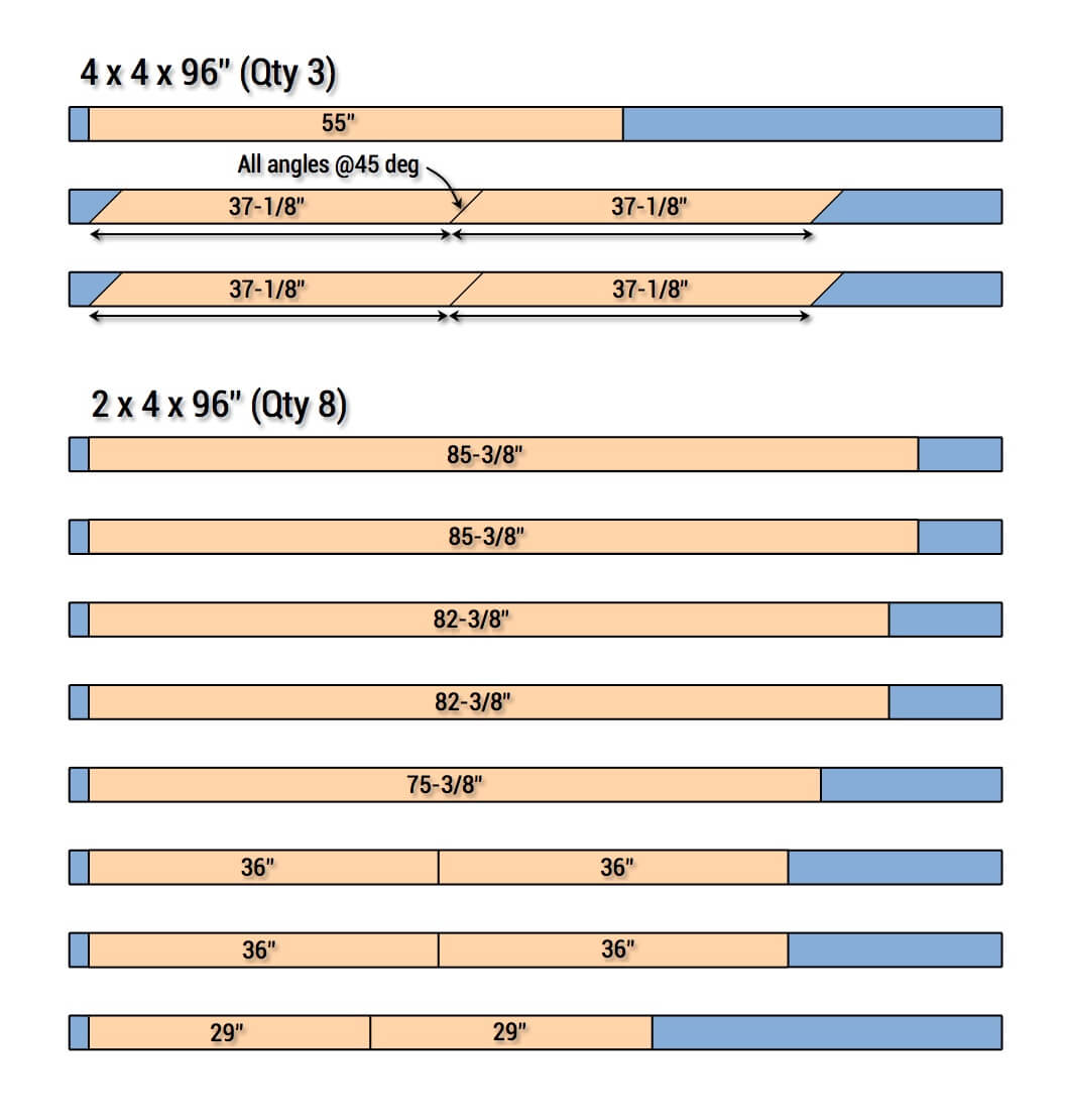 DIY X-Base Herringbone Table Plans - Cut List 1