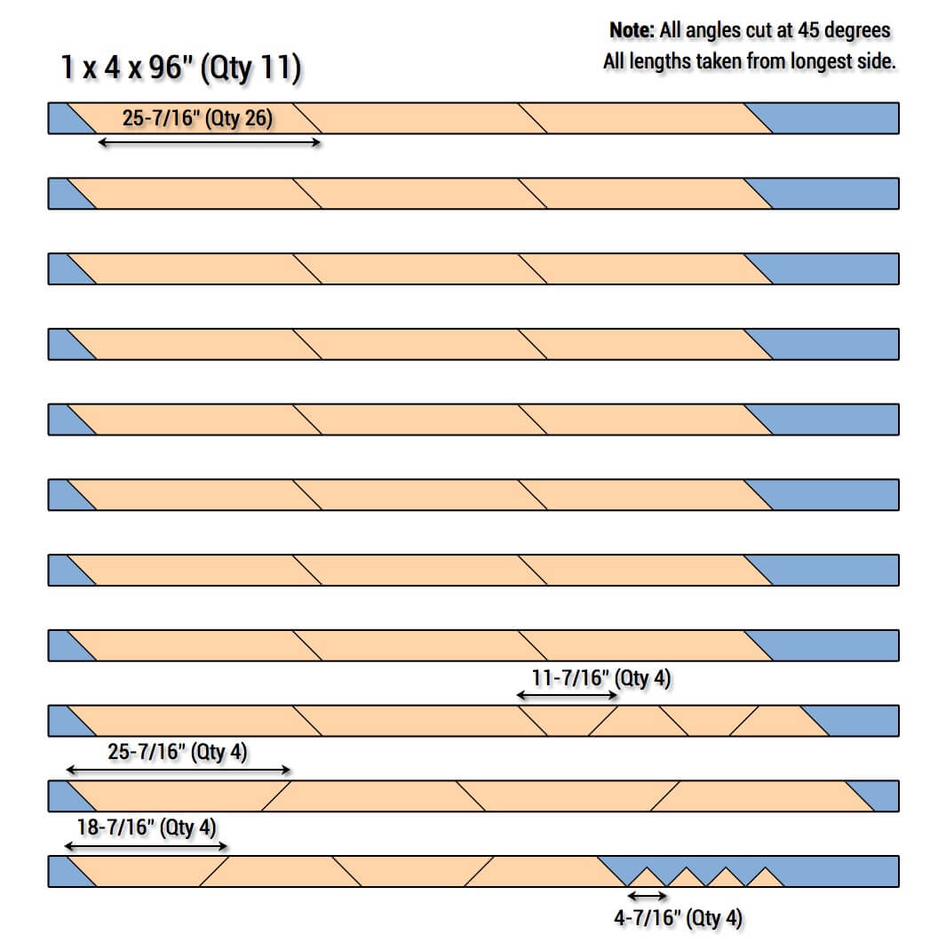 DIY X-Base Herringbone Table Plans - Cut List 2