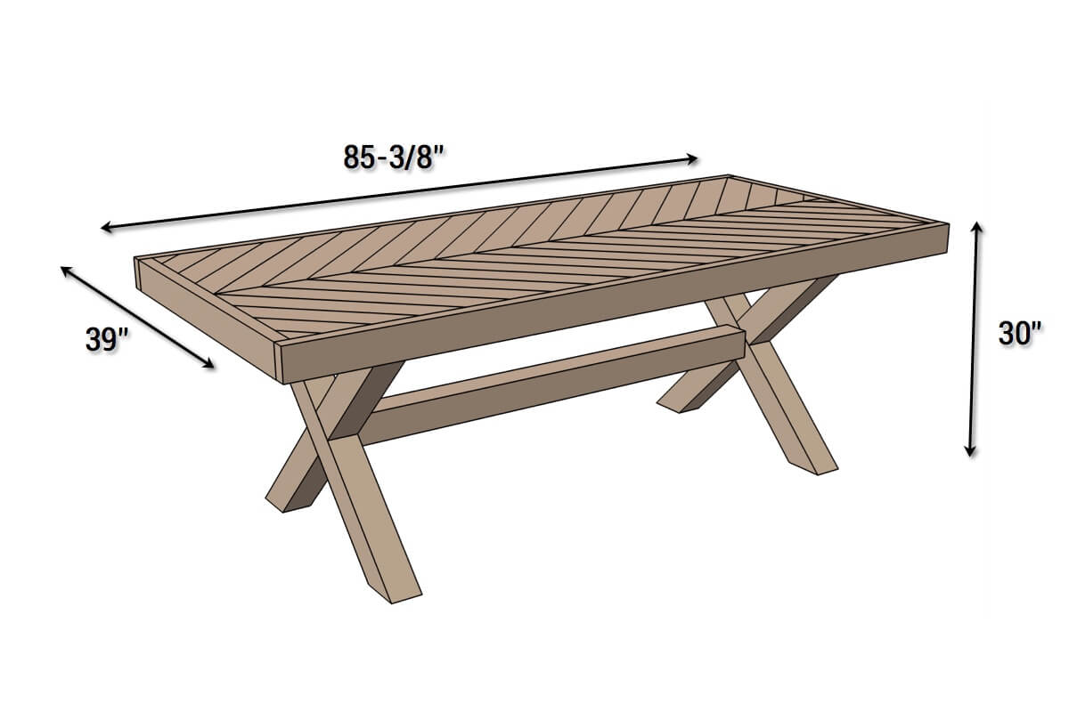 DIY X-Base Herringbone Table Plans - Dimensions