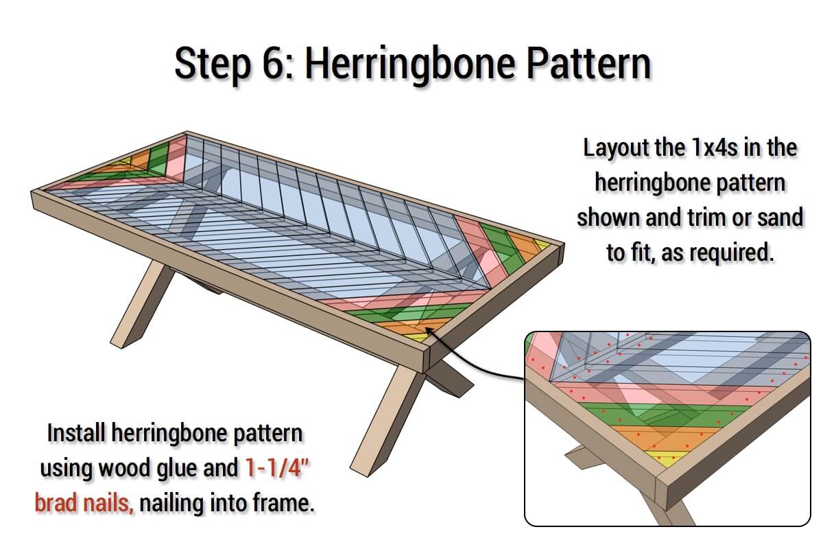 Outdoor Table with XLeg and Herringbone Top FREE PLANS