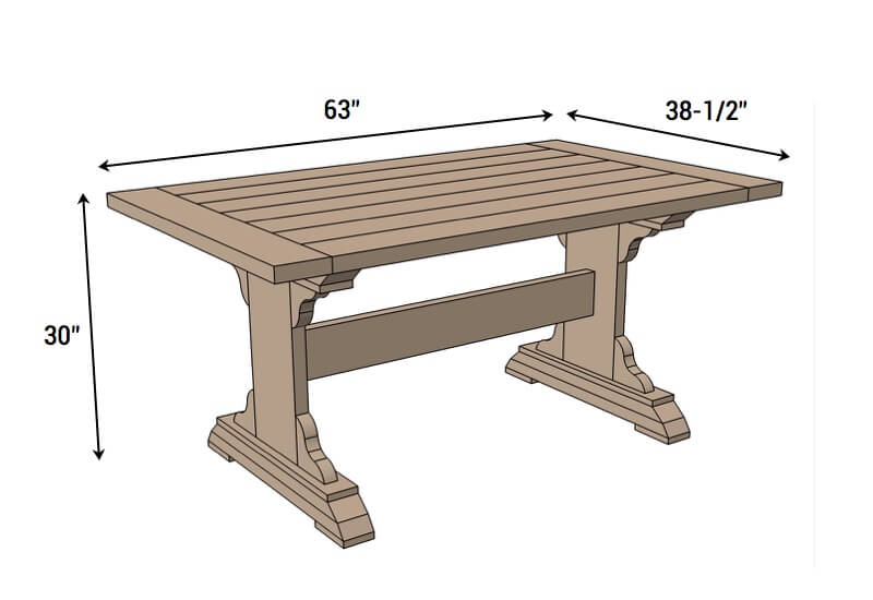 DIY Monastery Dining Table Plans - Dimensions