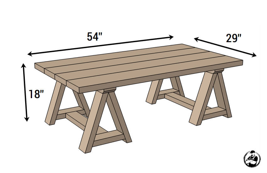 DIY Sawhorse Coffee Table Plans - Dimensions