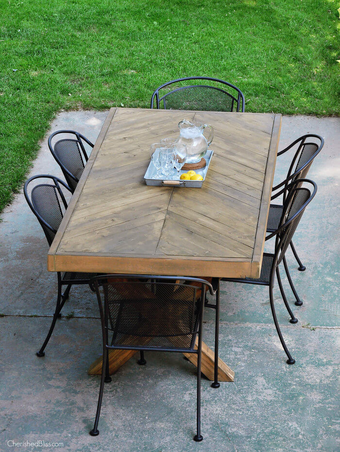 Outdoor Table With X Leg And Herringbone Top Free Plans