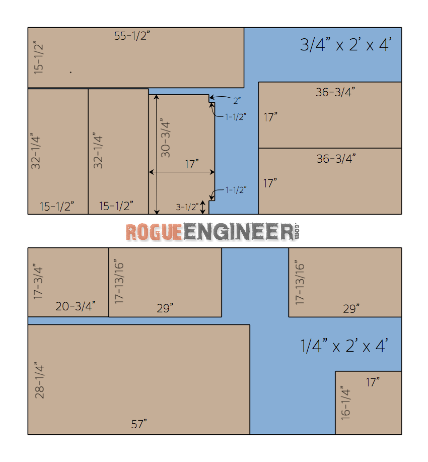 DIY Farmhouse Buffet Plans - Cut List; Plywood