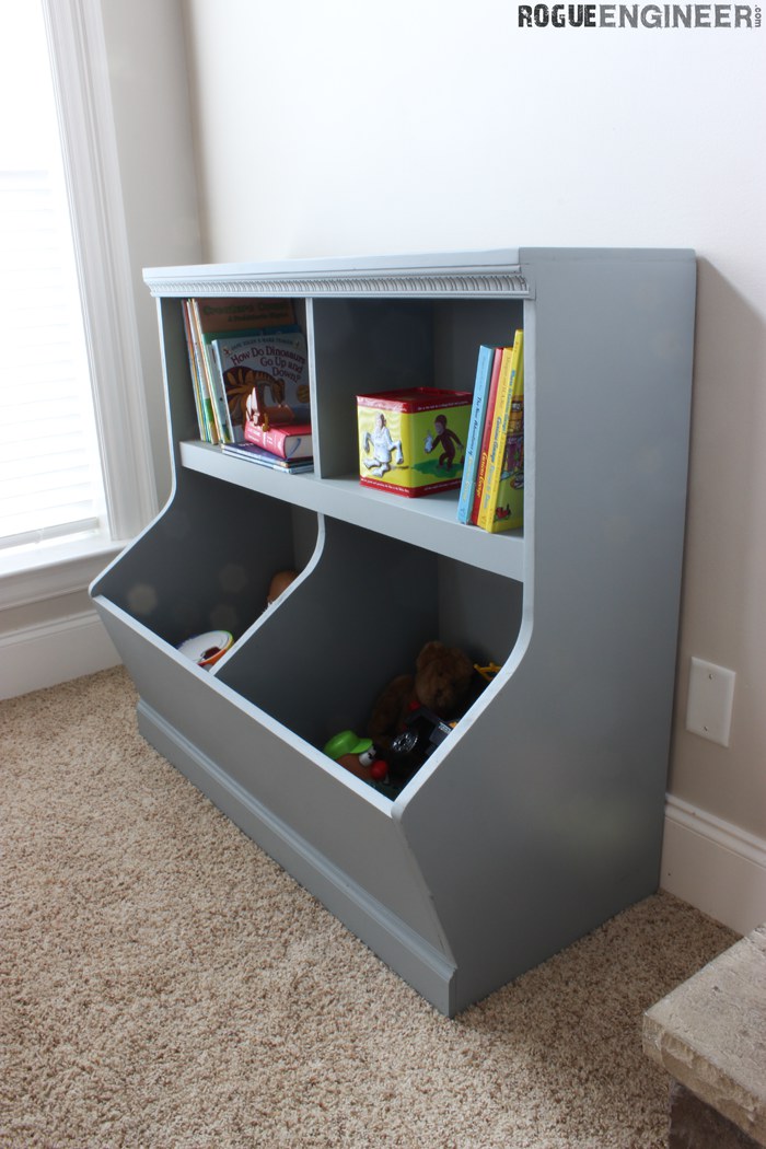 wood toy box with bookshelf