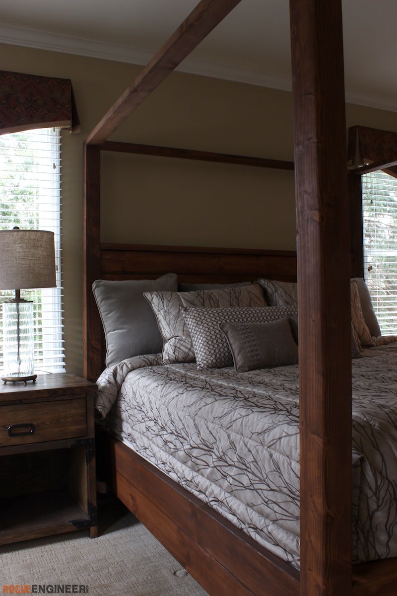 King size wood store canopy bed