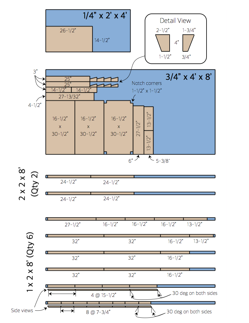 DIY Lattice Bedside Table Plans - Cut List