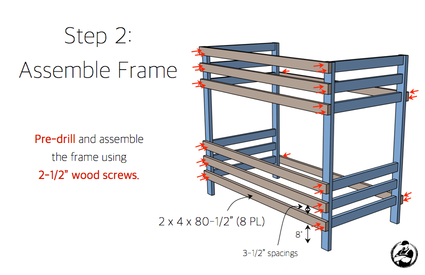 Simple DIY 2x4 Bunk Bed Plans Step 2