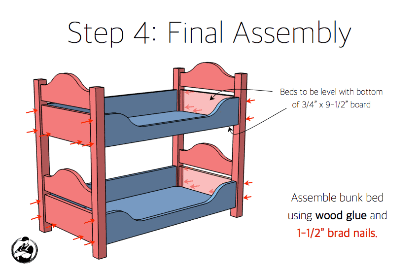 DIY 18in Doll Bunk Bed Plans Step 4