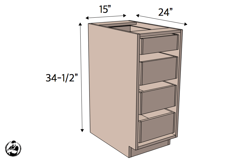 DIY 15in 4 Drawer Base Cabinet Plans Dimensions