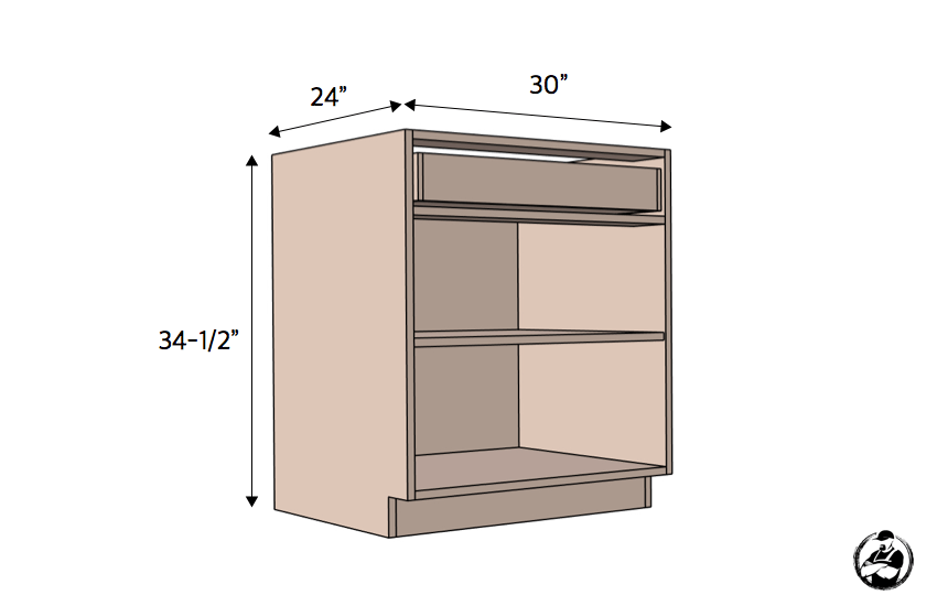 DIY 30in 1 Drawer 2 Door Base Cabinet Carcass Plans Dimensions