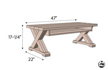 DIY X Leg Coffee Table with Shelf Plans Dimensions