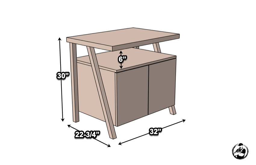 DIY Large Nightstand with Charging Shelf Plans Dimensions