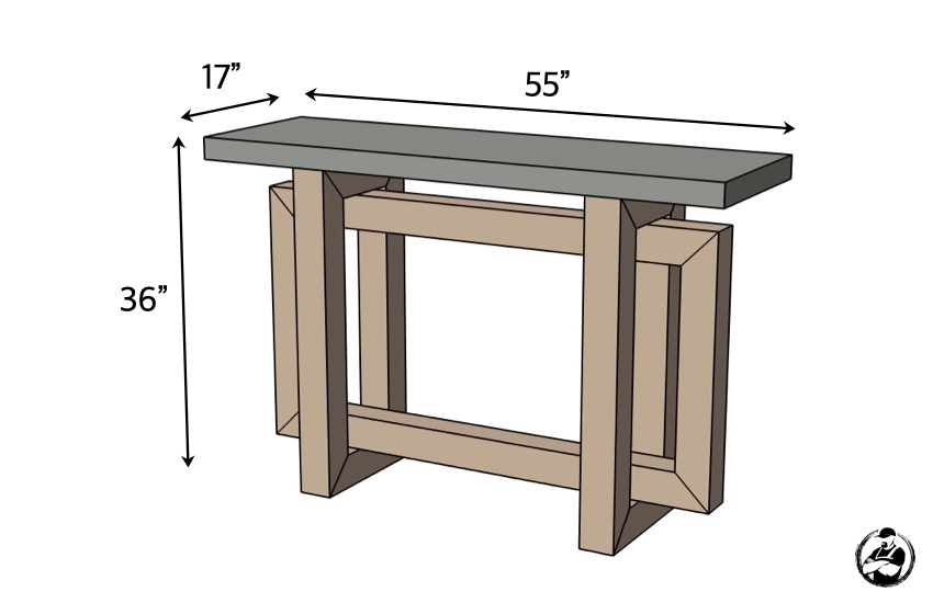 DIY Console Table with Concrete Top Plans Dimensions