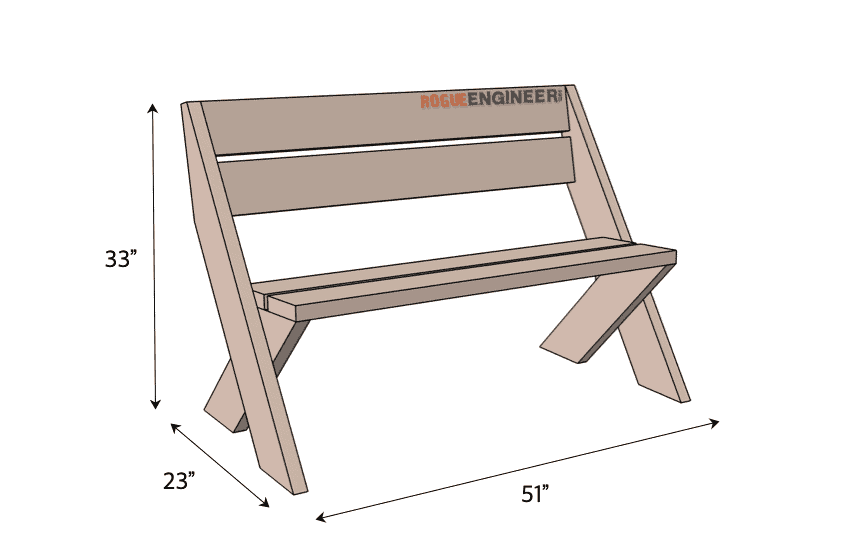 DIY 2x6 Outdoor Bench with Back Plans Dimensions