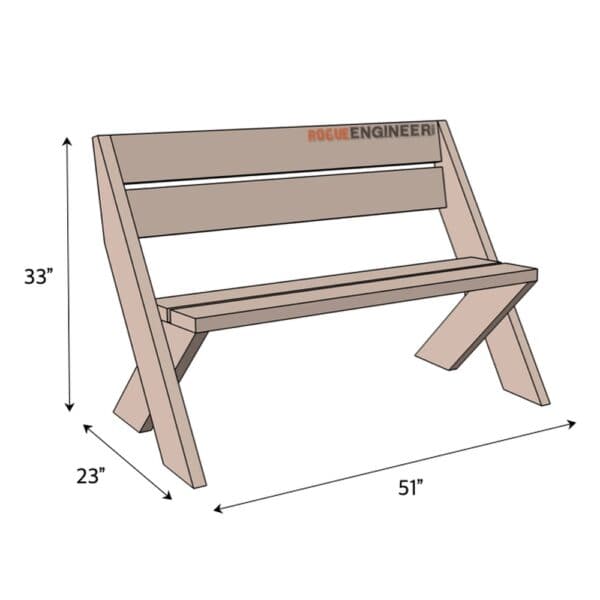 2x6 outdoor bench with back dimensions