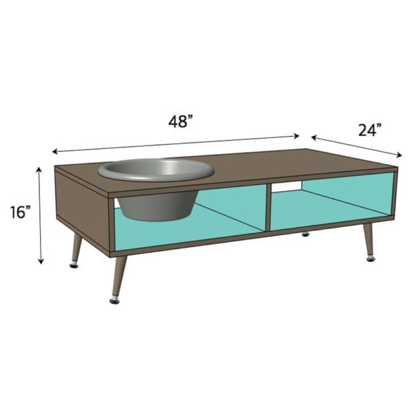 71 coffee table with planter dimensions