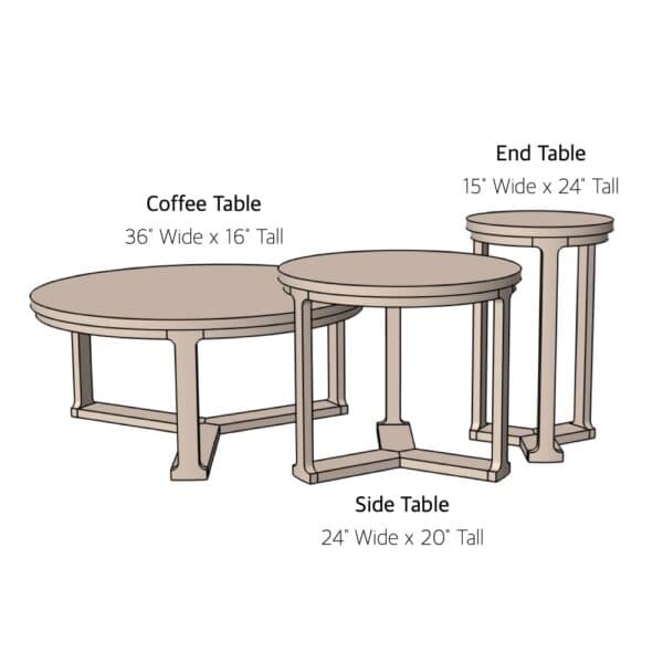 coffee side and end table dimensions