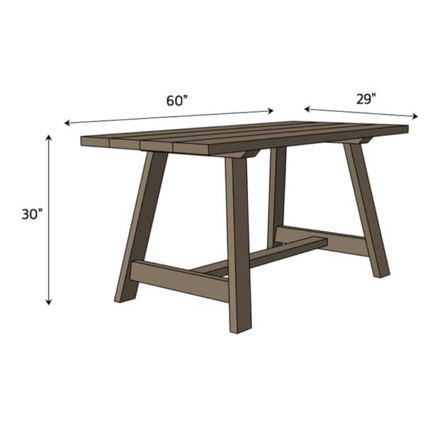double angle dining table dimensions
