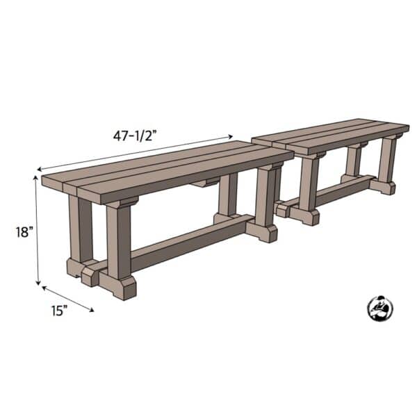h leg bench dimensions