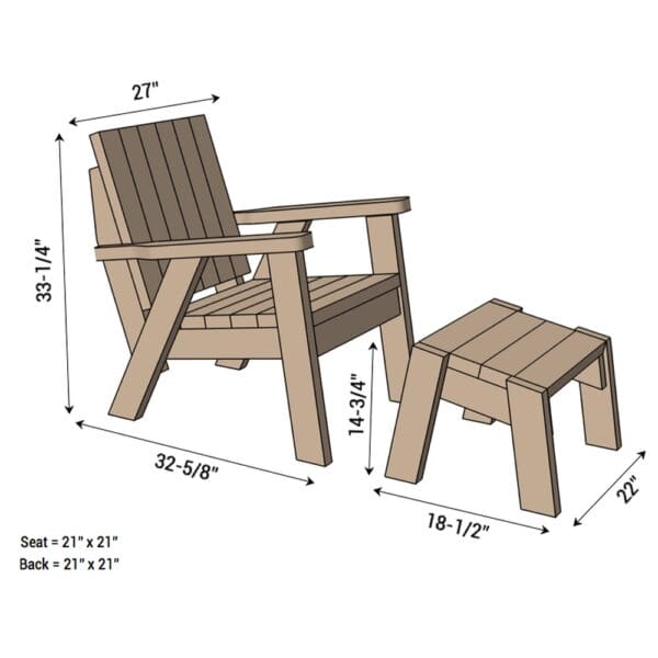 lounge chair and ottoman dimensions
