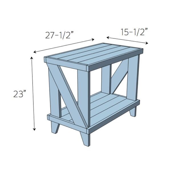 narrow cottage side table dimensions