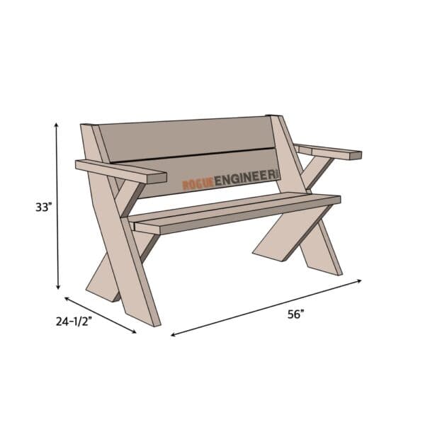 od bench 4 2x8s w arms dimensions