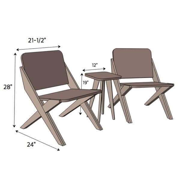 plywood chairs and side table dimensions