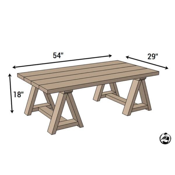 sawhorse coffee table dimensions