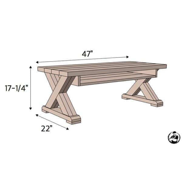 x leg coffee table with shelf dimensions