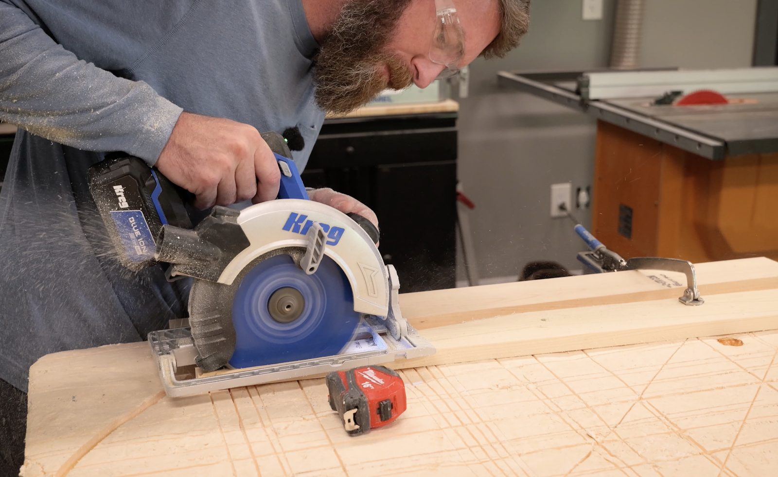 Cutting a 1x4 board to length with a circular saw