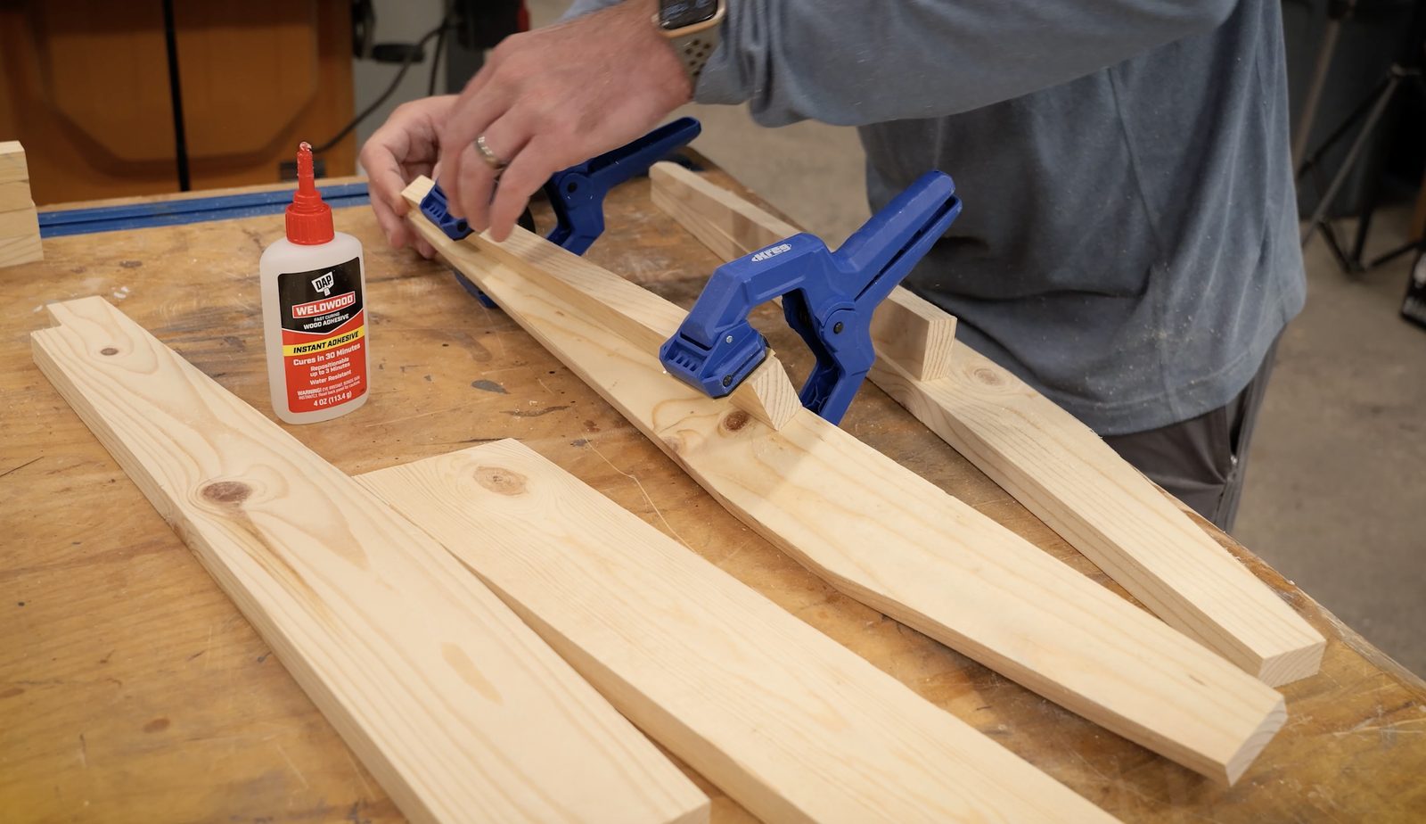 Gluing up the front legs and armrests