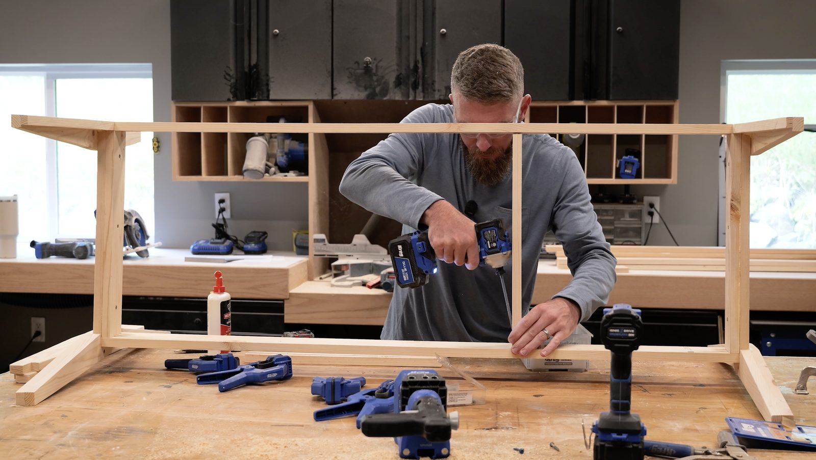 Installing the seat supports on the bench frame