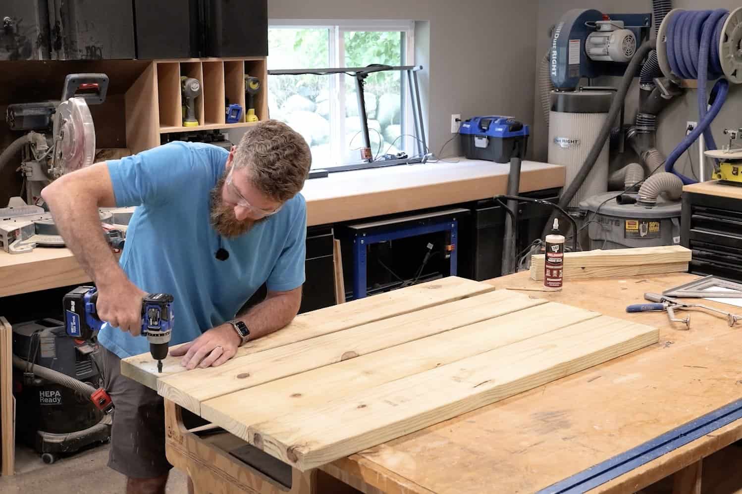 Pre-drilling the ends of the seat and back slats