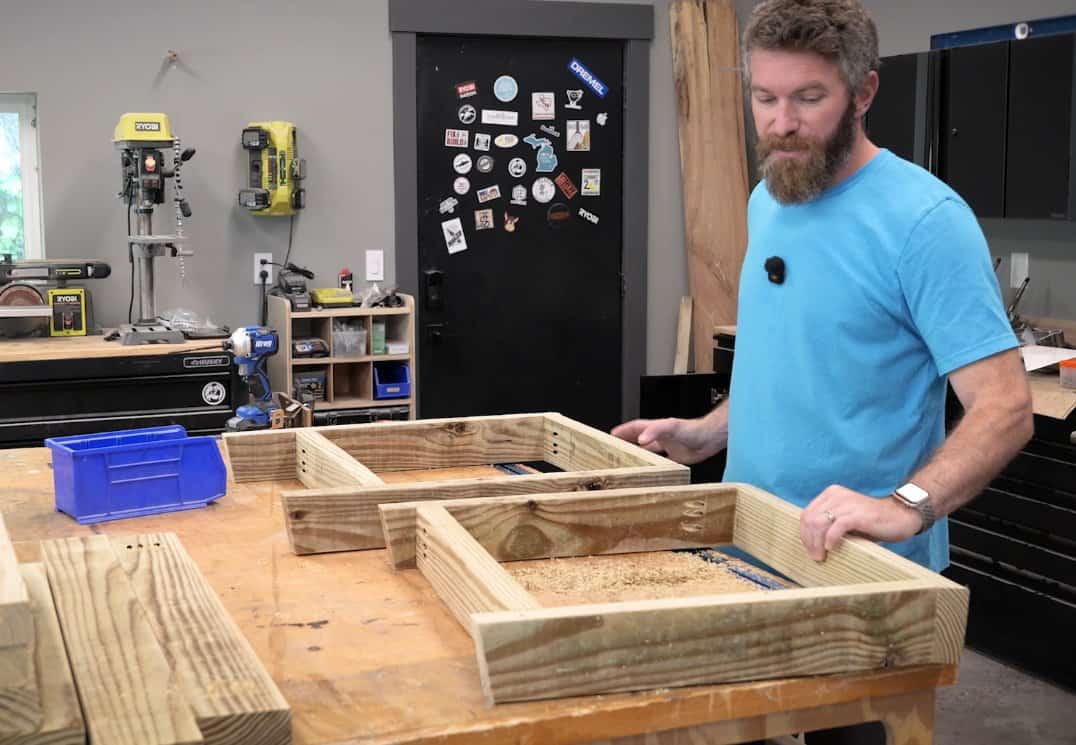 Seat frame and back frame for a DIY outdoor chair with 5 and 10 degree angled rails