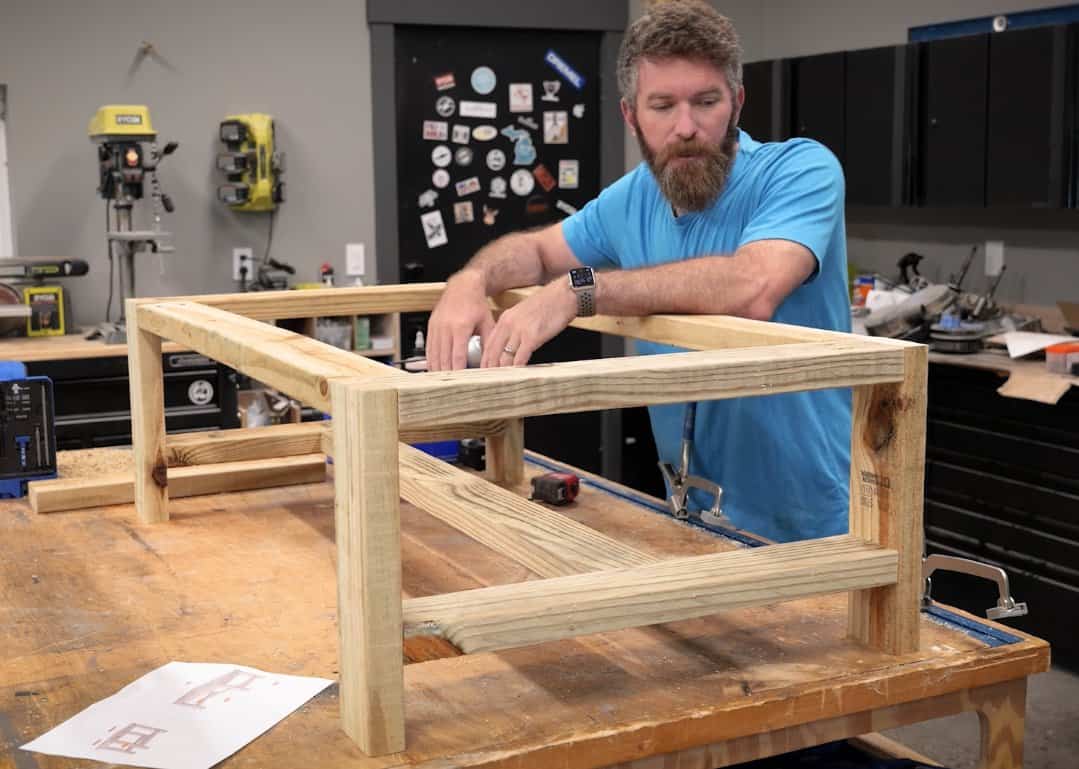 Assembled 2x4 base for a DIY outdoor coffee table