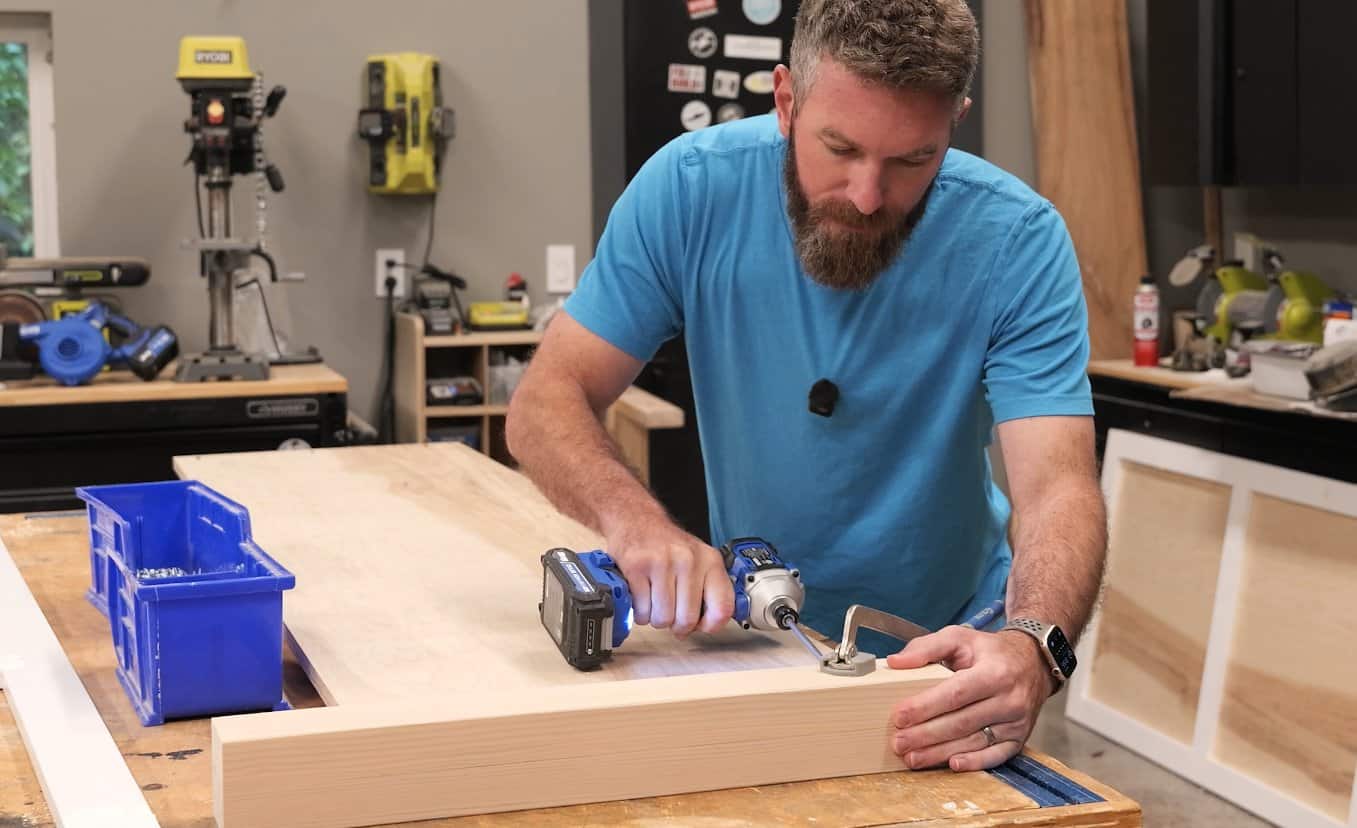 Driving 2-1/2 inch pocket screws into a bed leg