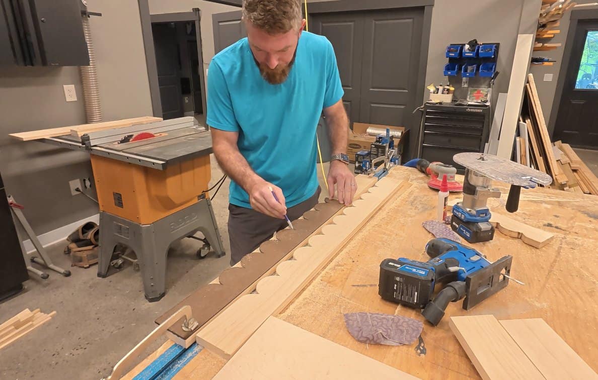 Tracing a scallop template onto a 1x4 table apron