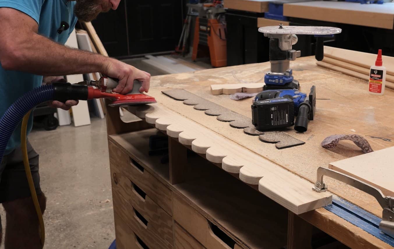Sanding a scalloped apron for a DIY mahjong table