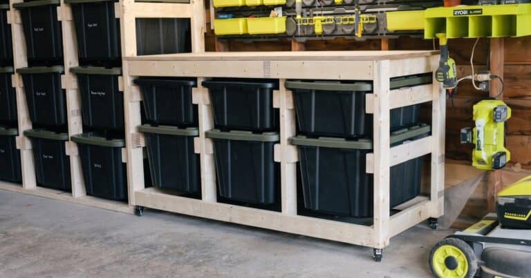 DIY mobile workbench with tote storage