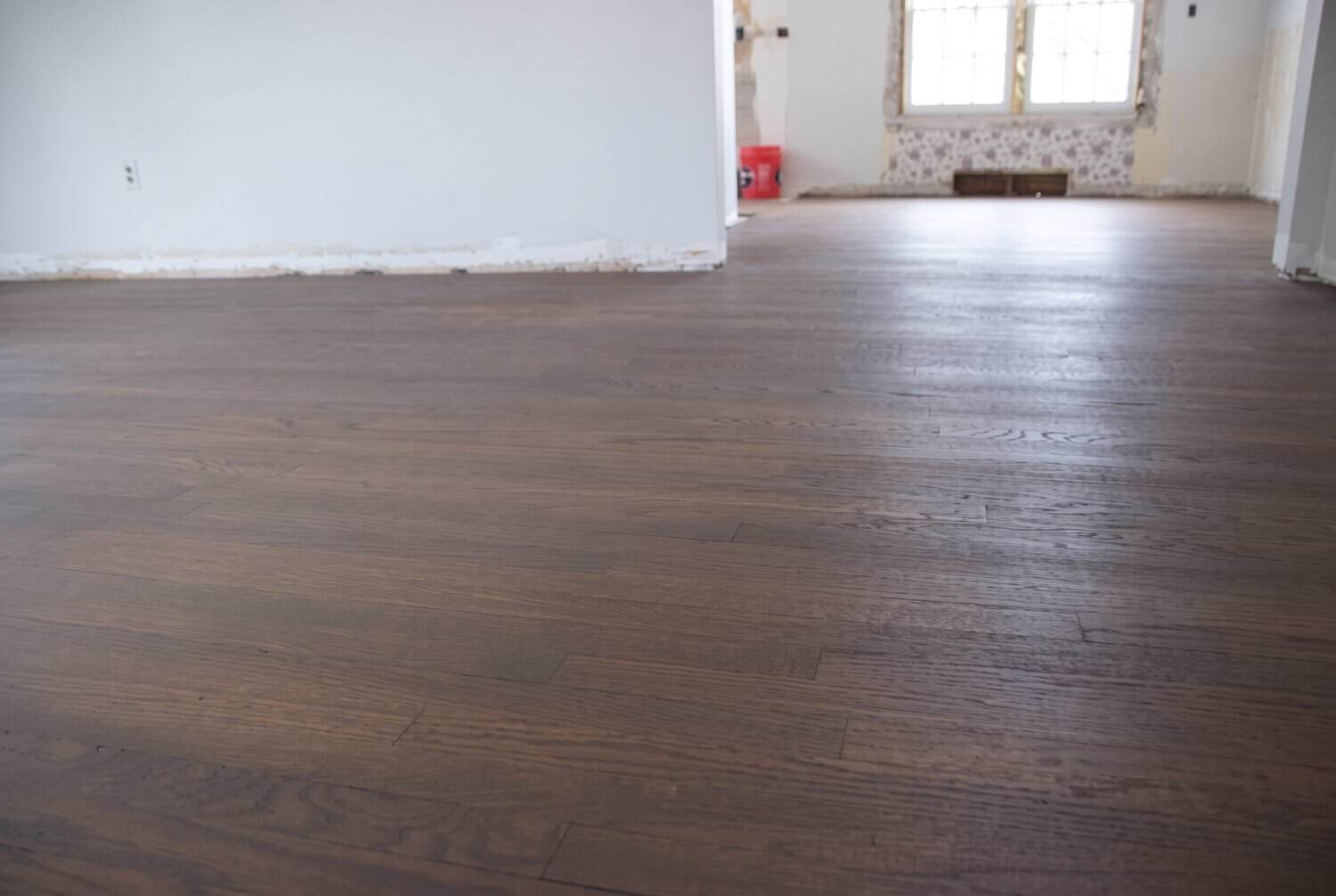 Hardwood floor after Briarsmoke stain, before polyurethane