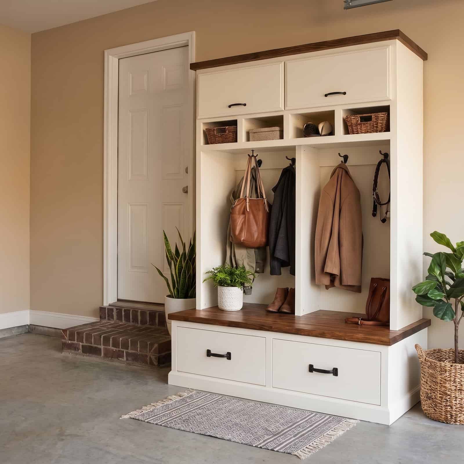 DIY mud room locker with bench, drawers, cubbies and hooks, finished build